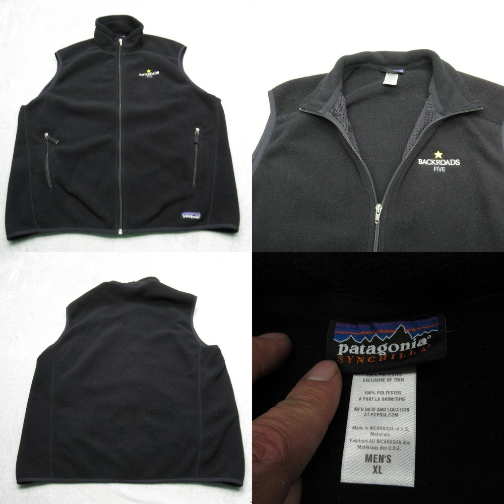 Patagonia Synchilla Fleece Vest Mens XL Black Full Zip Logo Outdoor Hiking